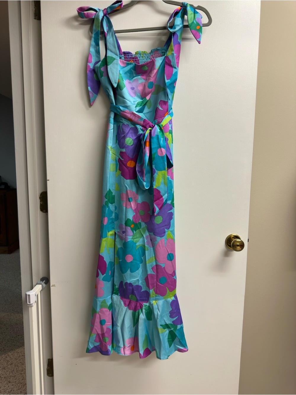 Show Me Your MuMu Garden MIDI- Aqua Floral Midi Dress with Pink & Purple Accents
